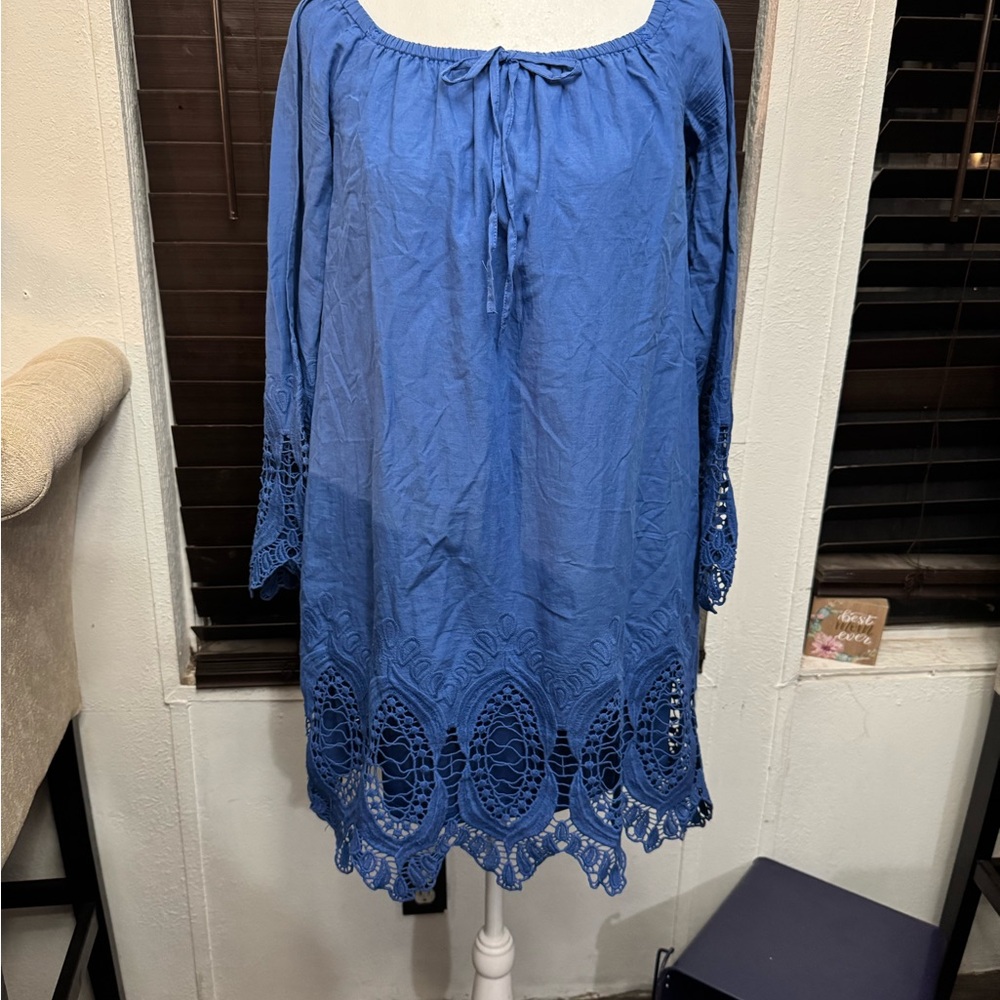Roxberi Blue Tunic with Lace Detail